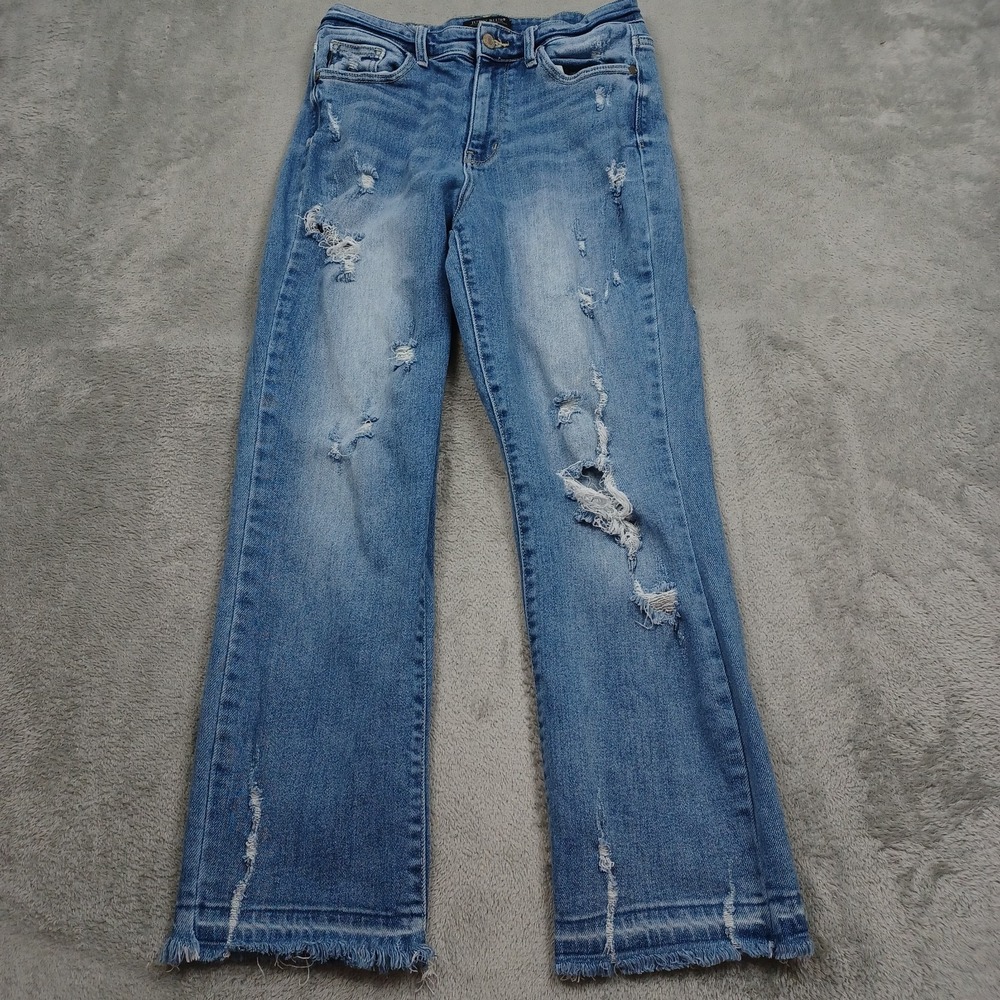 Judy Blue Jeans Womens 27 Blue Denim Straight Fit Distressed Preppy Modern